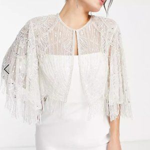 White beaded art deco cape bridal OS worn twice